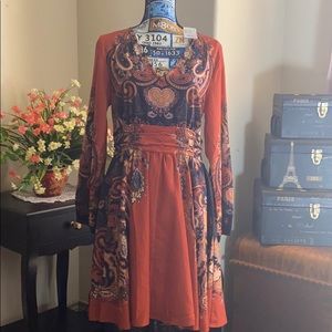 Rouched detail border print dress